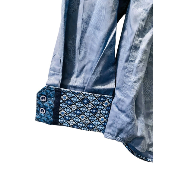 Robert Graham Paisley Blue Roll Flip Cuff Button Down Shirt Size XL Long Sleeve - Picture 4 of 6